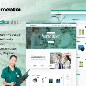 MedicaShop - Kit de modelo Elementor para farmácia e loja médica